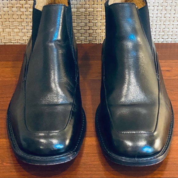 🌟HP🌟Brass Boot Black Leather Square Toe Dress Ankle Boots 10 - Picture 3 of 11